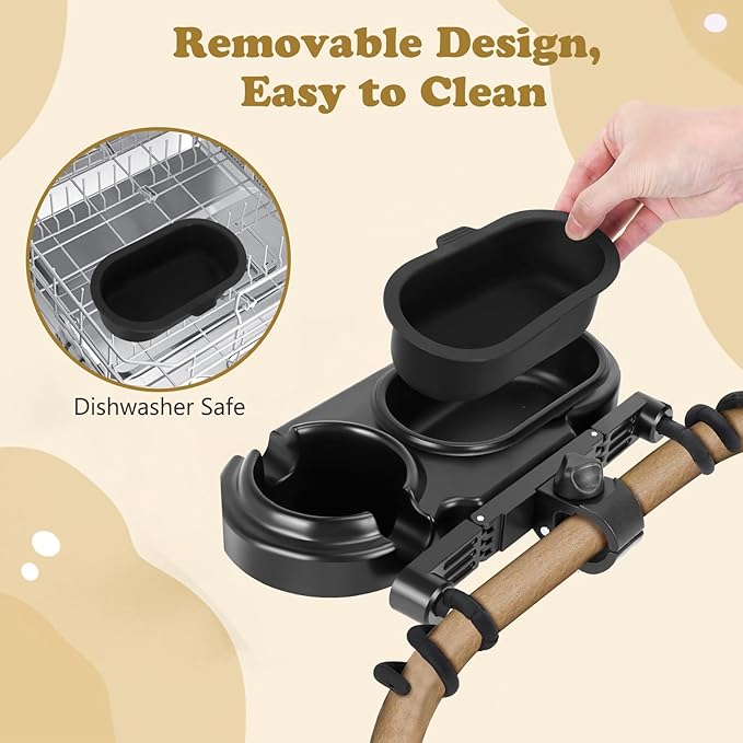 Stroller Snack Tray Cup Holder Attachment, Universal Stroller Accessories for Nuna Mockingbird Bugaboo Uppababy, Detachable Stroller Cup Holder, Baby Toddler Kids Disneyland Travel Disney Essentials