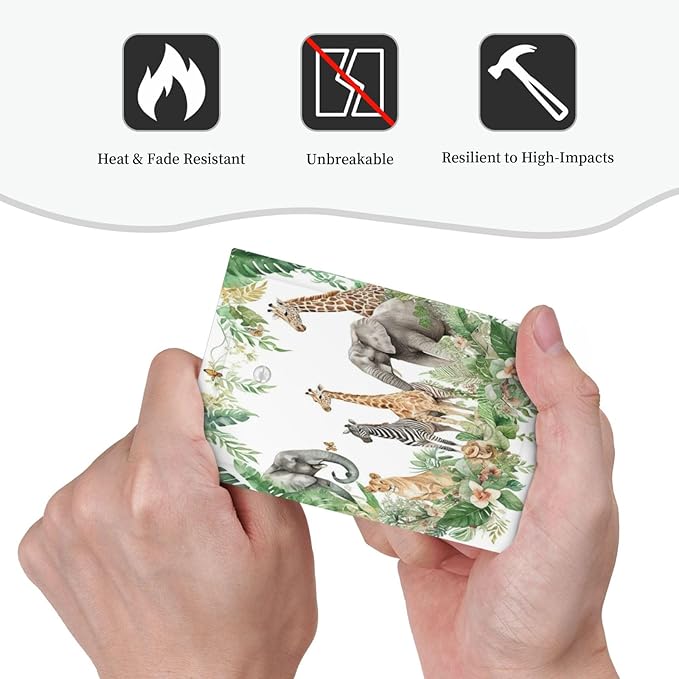 Tropical Leves Safari Animals Giraffe Elephant Zoo Light Switch Cover Plate 1 Gang No Device Blank Electrical Wall Plates Faceplate Decorative Switch Plate Covers for Kids Room Nursery Decor