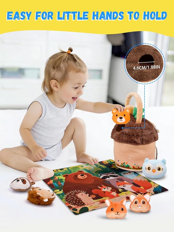 Baby Toys 6-12 Months Forest Animal House with Map Plush Stuffed Animals Rattle Squeaker Montessori Toys for Babies Sensory Infant Toy Toddler Gift 1-3 Year Old