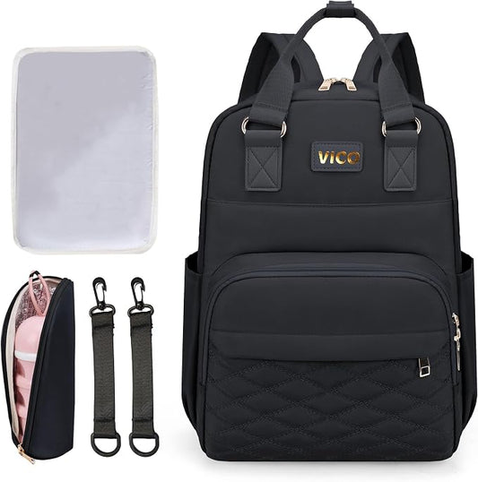 VICO Diaper Bag Backpack fow Women Multifunction Diaper Bag with Changing Pad, Insulated Case and Stroller Straps Large Capacity Travel Bags