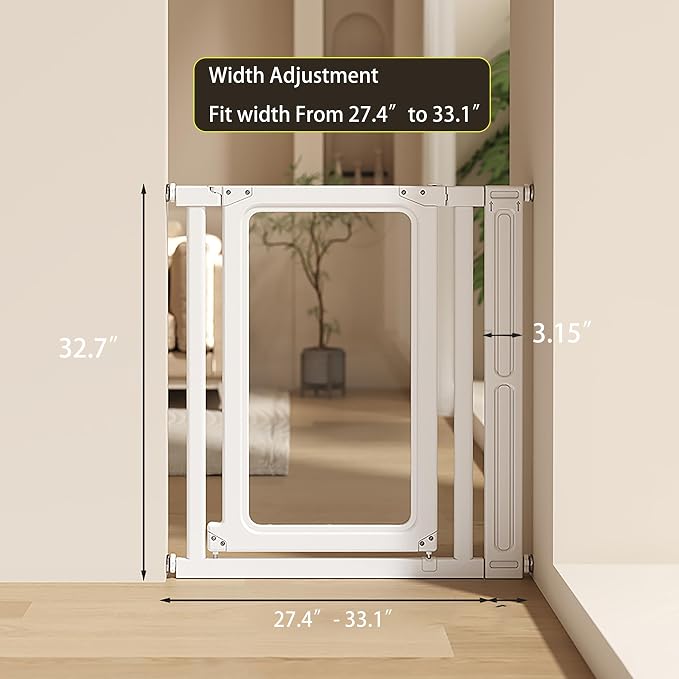 Auto Close Baby Gate for Stairs and Doorways, Pressure Mounted Pet Gate for Dogs, Extra Wide & Tall Child Safety Gate with Walk Through Door for House, No Drill Adjustable Indoor Barrier