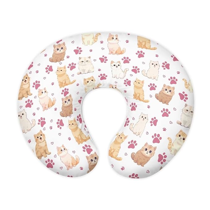 Multi Cartoon Cat and Paw Breastfeeding Pillow Slipcover for Baby Newborn U-Shaped Breastfeeding Pillowcase Cushion Cover Easy to Use and Dustptoof