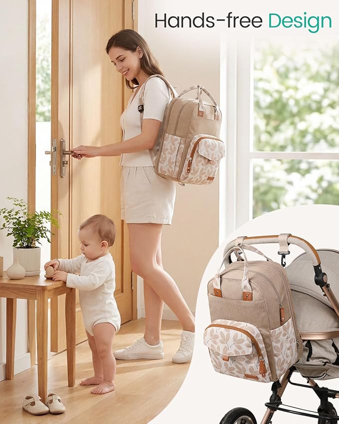Qualyphant Extra Large Diaper Bag Backpack for Two Kids Twins - Expandable Baby Bag (26-36L), Dual Big Compartments - Includes Changing Pad & Stroller Straps, Unisex Pink Grey