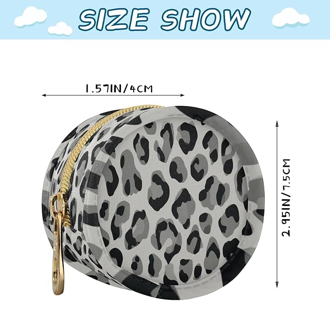 Pacifier Holder with Clip Pacifier Case for Diaper Bag Round Baby Pacifier Pouch Box Bag Portable Grey Black Leopard Print01