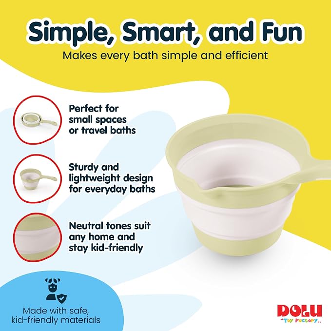 DOLU Foldable Bath Ladle for Compact Toddler Wash Tub, Portable and Space Saving Design Ideal for Ages 6 Months and Older, Eco Green