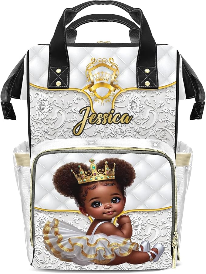 Custom Diaper Bag with Name Personalized Multifunctional Mommy Backpack for Shoulders Outdoor Backpack for Newborn Baby Crown-Thermal Pockets Nursing Bags