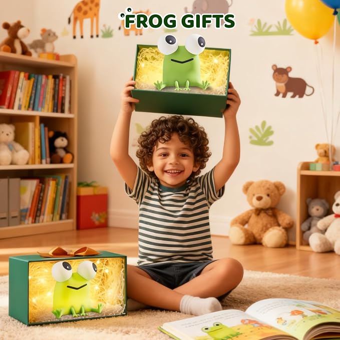 Frog Night Light for Kids with Timer Dimmable 3 Brightness 7 Colors Kawaii Frog Lamp Warm Sleep Aid USB Rechargeable Portable Night Lamp Decor for Girl Boy Nursery/Bedroom/Desk/Office
