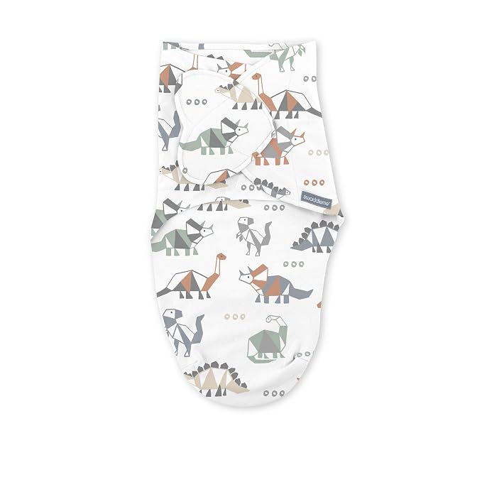 SwaddleMe by Ingenuity Monogram Collection Baby Swaddle, 100% Cotton, Improves Sleep & Calms Startle Reflex, 0-3 Months, Pocket Fold Design for Easy Changes, 1.0 TOG, 3-Pack - Dino Mite