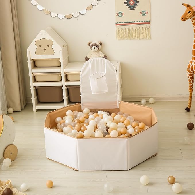 GOGOSO Foldable Ball Pit for Toddlers Large Soft Indoor Outdoor Pop Up Baby Kids Infant Ballpit Big Collapsible Puppy Dog Cat Pits with Basketball Hoop (Balls Not Included) White