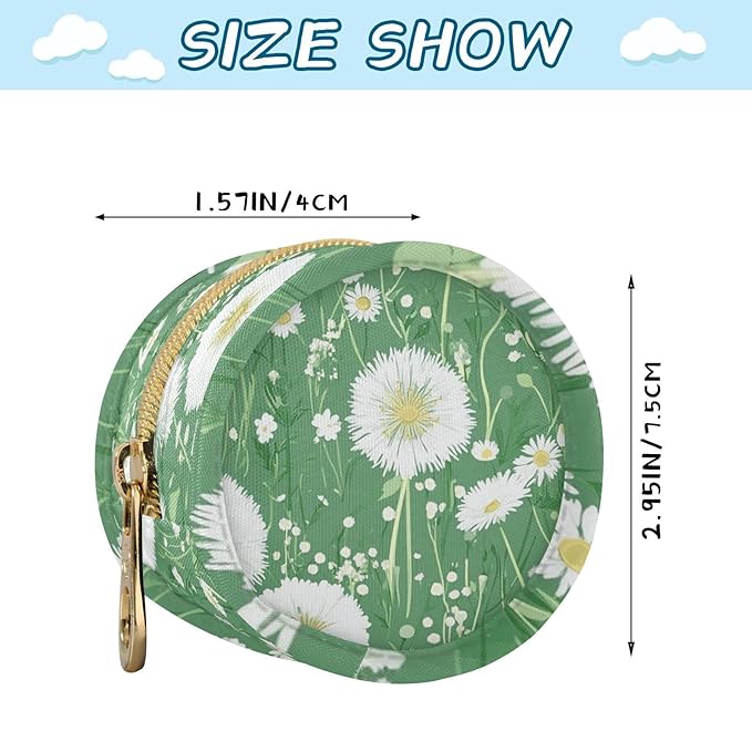 Pacifier Holder with Clip Pacifier Case for Diaper Bag Round Baby Pacifier Pouch Box Bag Portable Green Dandelion and Daisy01