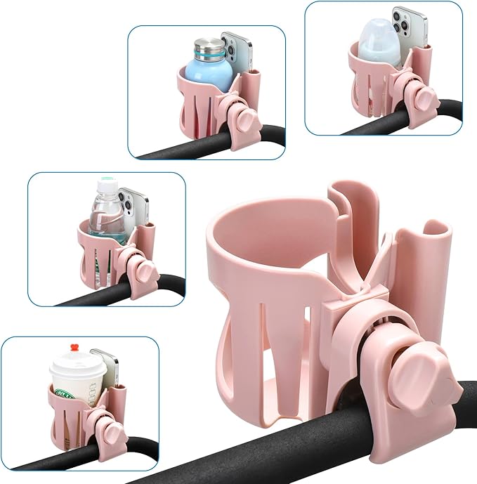 Accmor Universal Cup Holder, Stroller Cup Holder with Phone Holder, 360° Rotatable Large Caliber Designed Bottle Holder for Stroller, Bike, Wheelchair, Walker, Scooter