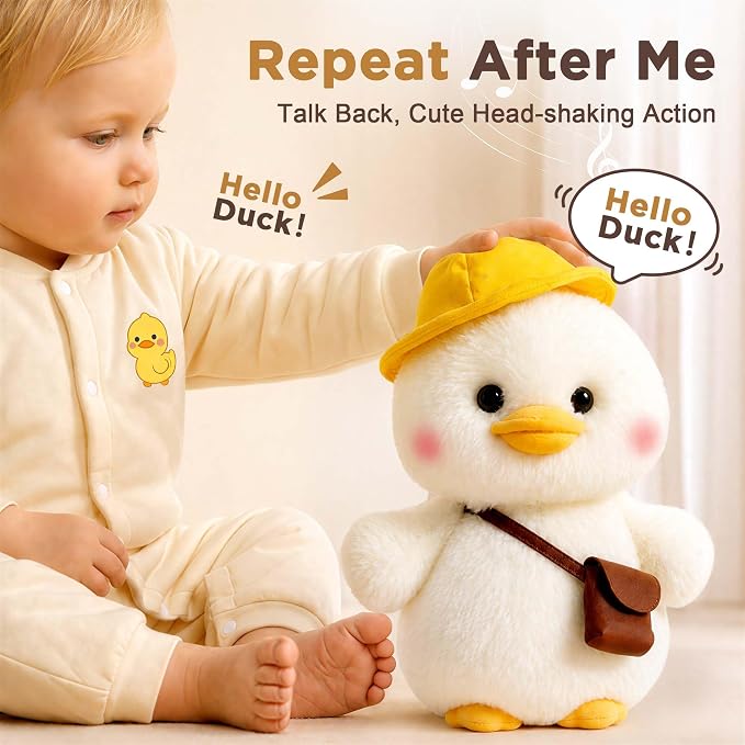 iPlay, iLearn Baby Duck Talking Toy, Toddler Interactive Plush Stuffed Animal, Infant Musical Singing & Repeating Head Sway Little Duck Toy, Cute Birthday Gift 12-18 Month 1 2 3 Year Old Kid Girl Boy