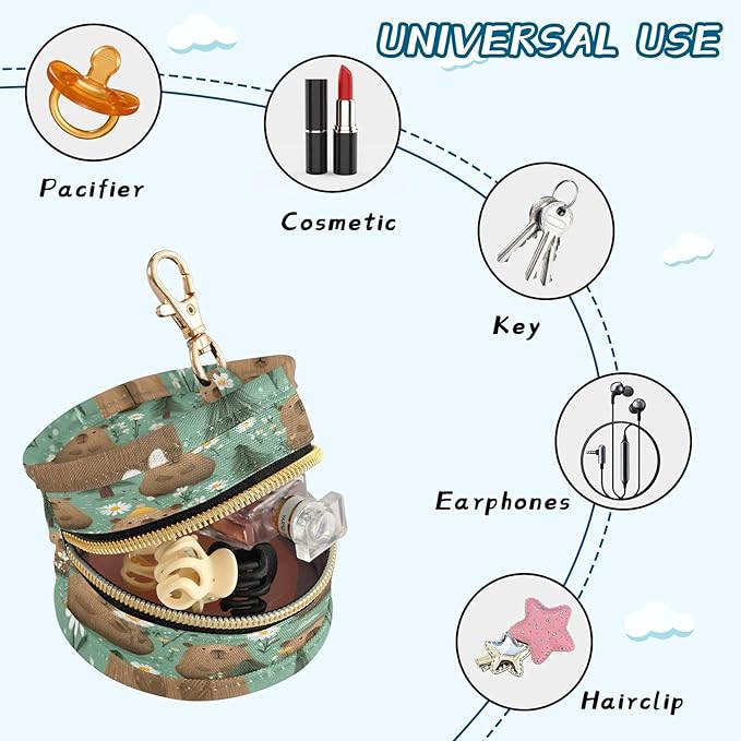Pacifier Holder with Clip Pacifier Case for Diaper Bag Round Baby Pacifier Pouch Box Bag Portable Mint Green Capybaras Forest Daisies Polka Dots