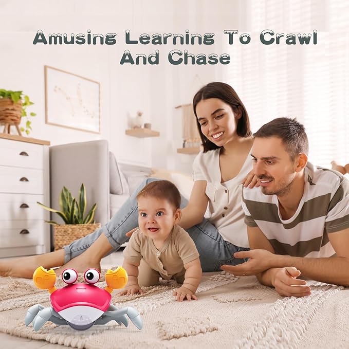 Yeaye Crawling Crab Baby Toys Infant - Tummy Time Toy Gifts for 3 4 5 6 7 8 9 10 11 12 Boy Girl with Learning Crawl System Music for 0-6 6-12 12-18 36 Months Walking Toddler Birthday Gift(Red)