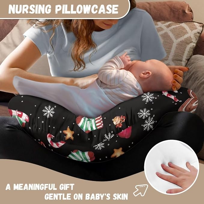 Christmas Deer Socks Breast Feeding Pillow Covers for Newborn Baby & Mom Comfortable Anti-Stains Fabric Nursing Pillowcase with Hidden Zipper for Home Nursery Room Christmas Decor