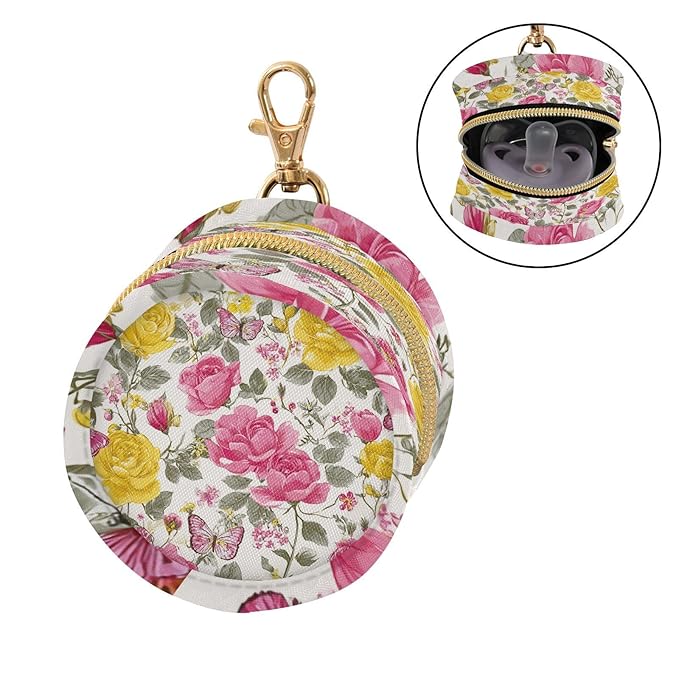 Pacifier Holder with Clip Pacifier Case for Diaper Bag Round Baby Pacifier Pouch Box Bag Portable Groovy Roses and Butterflies