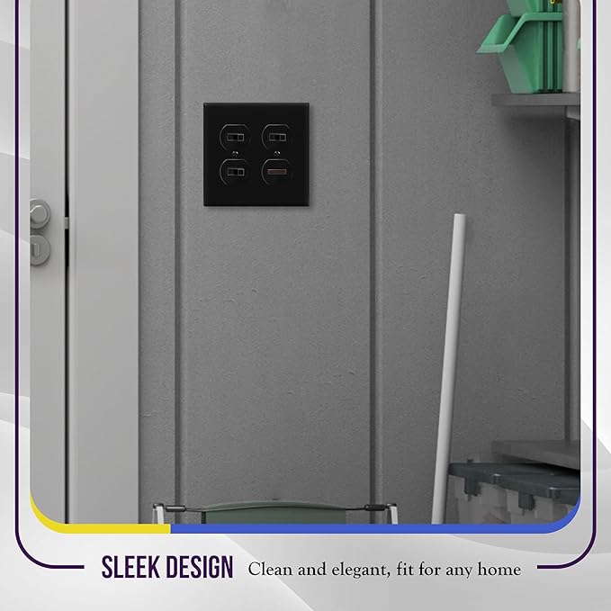 ENERLITES Double Duplex Wall Plate, Two Gang Electrical Outlet Cover, Standard Size 2-Gang 4.5" x 4.57", Unbreakable Polycarbonate Thermoplastic, UL Listed, 8822-BK, Black