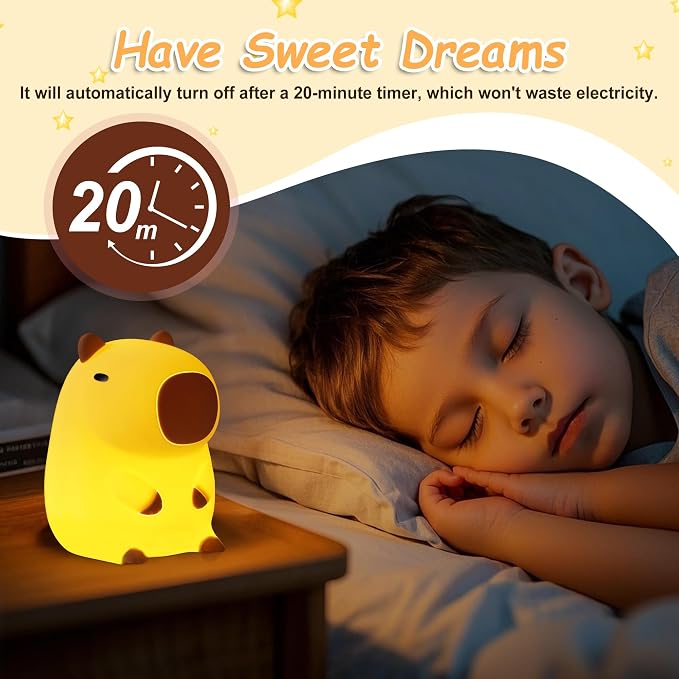 Capybara Night Light,Squishy Capybara Lamp Animal Nightlight Rechargeable Dimmer Timer for Home Room Decor Gift for Boys Girls Baby