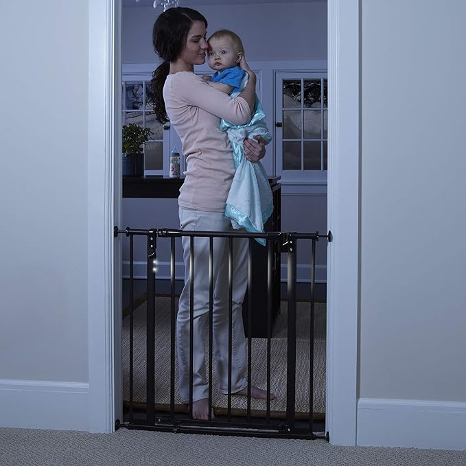Toddleroo by North States - Light the Way Baby Gate: Metal Safety Gate for Stairs & Doorways with Light Sensing LED - Adjustable 28.5 to 38.25 Inches Wide - 29.3 Inches Tall - Matte Bronze