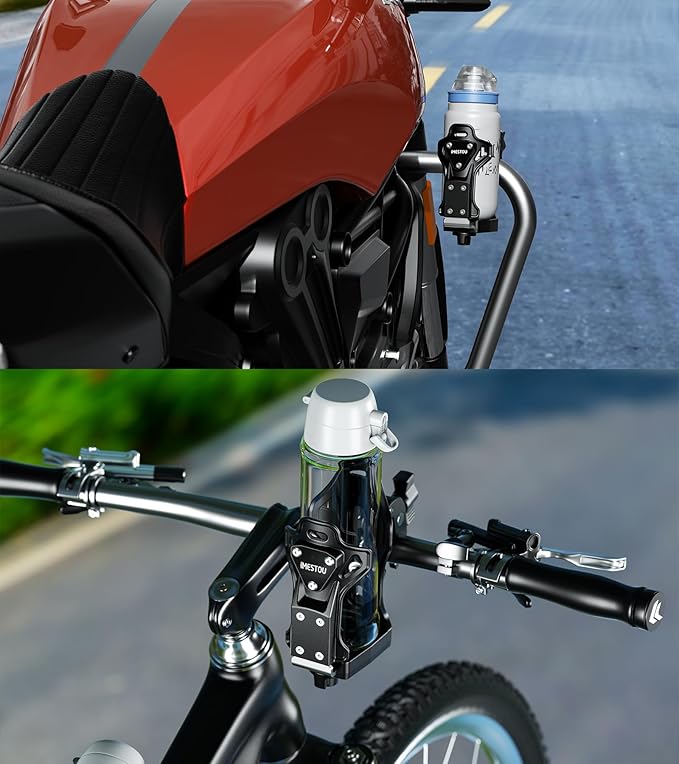 iMESTOU Motorcycle Cup Holder, ATV Water Bottle Holder Compatible with 50-90mm Dia. Cups Drinking Bottles Fits for 12-45mm Handlebars on Bike Scooter Stroller Golf Cart Wheelchair...