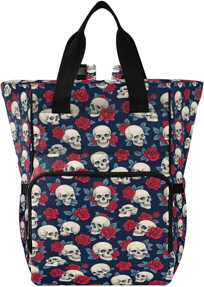 Tiny Skulls Red Roses Diaper Bag Insul Pockets Mom Dad