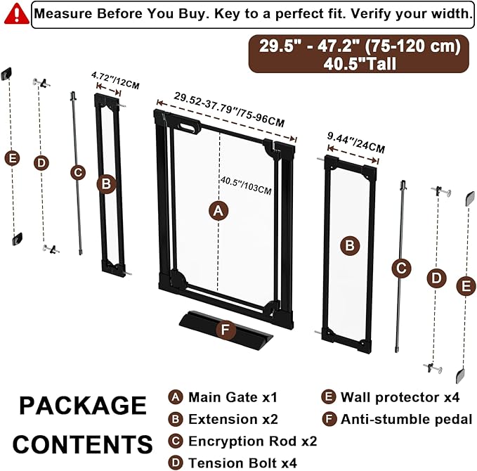 40.5" Extra Tall Clear Acrylic Baby Gate 29.5"-47.2" Wide Pressure Mounted Clear Dog Gate Indoor - No Drill Auto Close, Walk Through Baby Gates for Stair & Doorways & Hallway