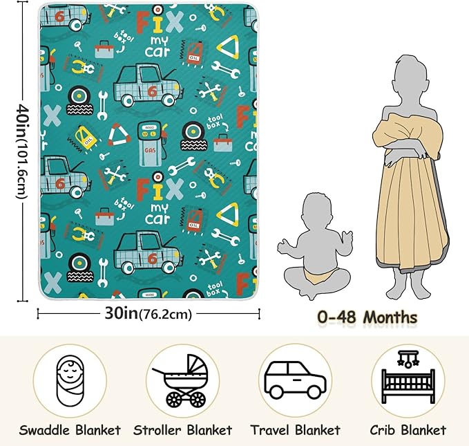 Ollabaky Car Mechanic Equipment Tools Baby Blanket for Boys Girls Cotton Throw Blanket Swaddle Blanket for Nursery Crib Stroller Receiving Blanket Infant Toddler Unisex 30"x40"