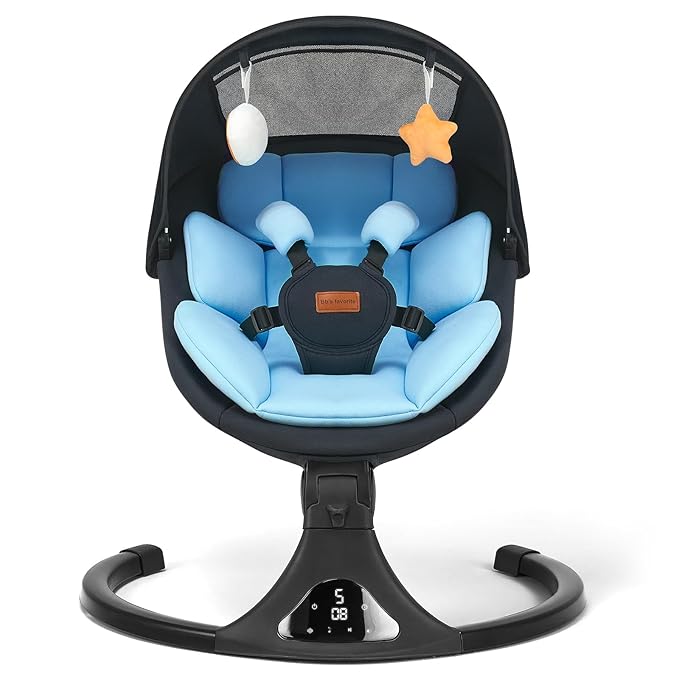 Baby Swing for Infants, Bluetooth Electric Infant Swing with 5 Speed Motions, 12 Soothing Melodies & Remote Control, Portable for Newborns 0-9 Months (Max 20 lbs, Blue)