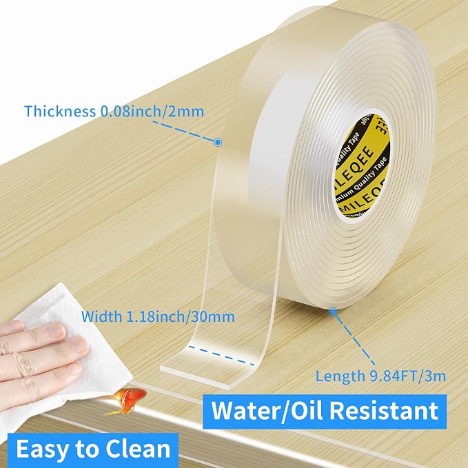 2Pack Clear Edge Protector Strip, 1.18in x 9.84FT(19.68FT Total), Sharp Edge Wrap Cover Tape, Self Adhesive Protective Bumper Guards for Cabinet Door Desk Glass Table Furniture, Kitchen Countertop