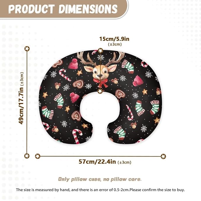 Christmas Deer Socks Breast Feeding Pillow Covers for Newborn Baby & Mom Comfortable Anti-Stains Fabric Nursing Pillowcase with Hidden Zipper for Home Nursery Room Christmas Decor