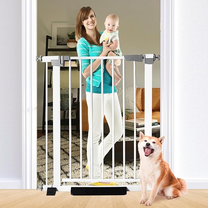41 Inch Tall Baby Gate Auto Close Dog Gate Adjustable 29.92"-35.43" Wide Pressure Mounted Walk Through Swing Pet Gate for Doorways (White, 29.92"-35.43" Wide)