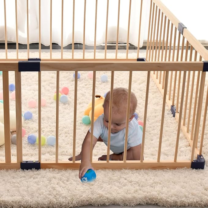 Baby Playpen,Wooden Playpen, Large Kids Play Fence,Play Center Yard,Indoor & Outdoor Safety Play Area,Kids Safety Activity Center Playard w/Locking Gate for Toddler & Babies (70.86Inx78.74Inx24In)