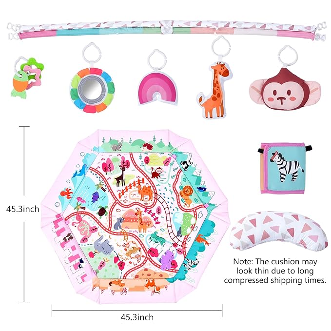 Baby Gym Play Mat, 8-in-1 Tummy Time Mat & Activity Gym, Washable Ball Pit, Infant Play Mat with Detachable Toys for Sensory Exploration and Motor Skill Development