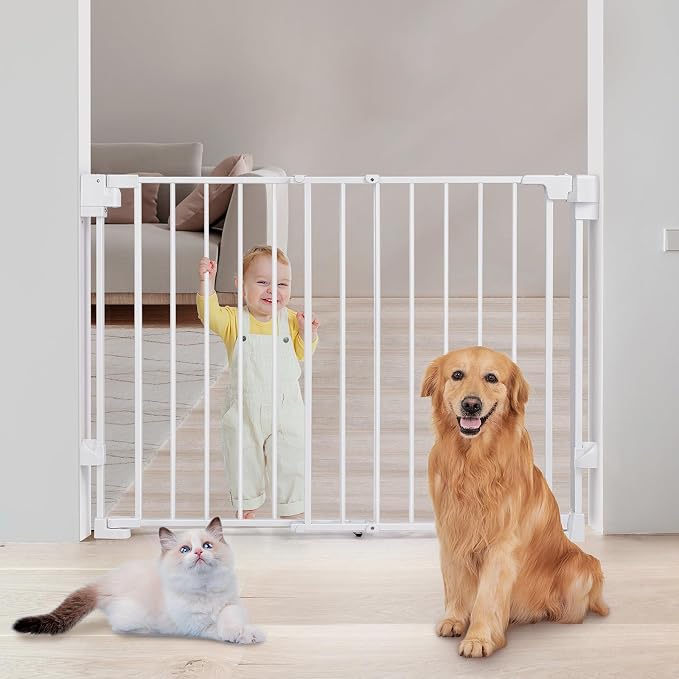 Upgraded 29-43" No Bottom Bar Baby Gate,Heavy-Duty Hardware Mount Dog Gate, Adjustable Baby Gate,for House/Stairs/Doorways Use, Safety Pet Gates with Gate Pulley,Walk Thru Door,Two Way Open
