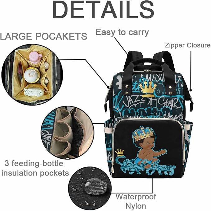 M YESCUSTOM Personalized Graffiti Diaper Backpack with Name Custom Baby Daycare Bag Backpack for Mom Dad Newborn Gift Blue