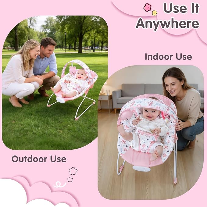 Baby Bouncer, Baby Bouncer Seat with Music and Vibration, Portable Infant Rocker for Indoor Outdoor Use, for Babies 0-6 Months, Up to 20 lbs