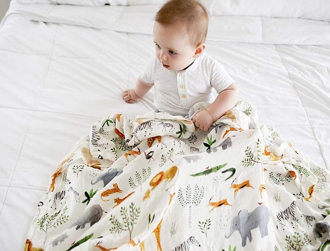 Loulou Lollipop Muslin Swaddle Blanket for Baby Boy & Baby Girl – Soft Breathable Muslin Wrap, 47"x47" Receiving Blanket for Newborn & Toddler - Safari Jungle