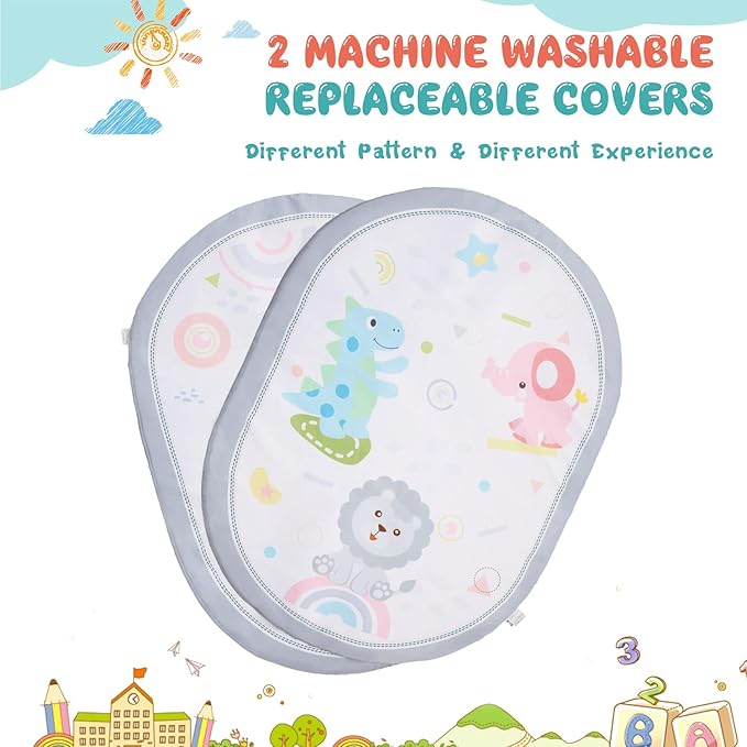 Baby Play Mat, ibabejoy Stage-Based Play Gym with 2 Machine Washable Mat Covers for Newborn to Toddler, 7 in 1 Activity Mat for Infant Sensory & Motor Skills Development, Thicker Non-Slip