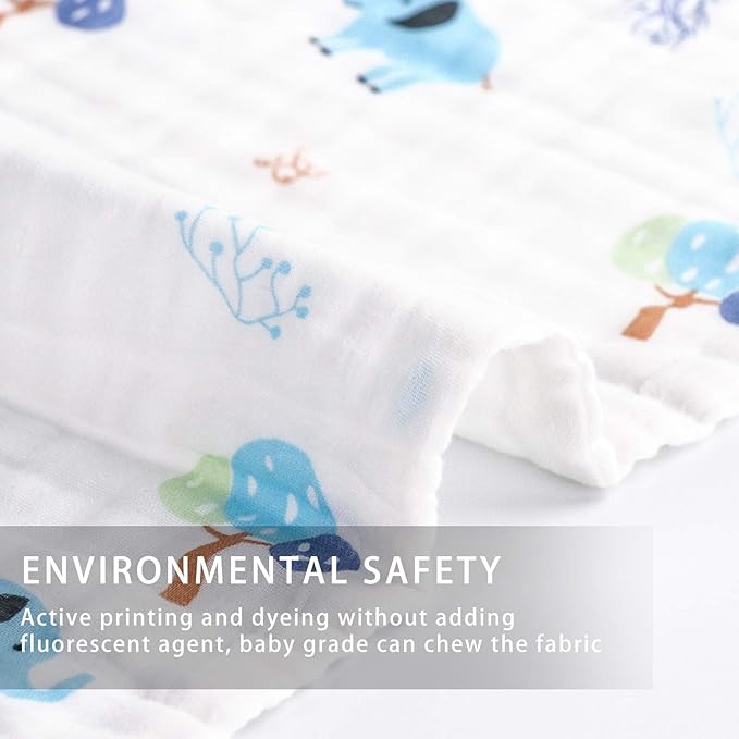 FOOK FISH Muslin Burp Cloths Cotton Burping Cloth 20'‘ X 10’' Pack of 6, Baby Spit Up Cloths for Newborn, Absorbent, Soft, Breathable Large, Premium 6-Layer Construction, Unisex, for Boys and Girls