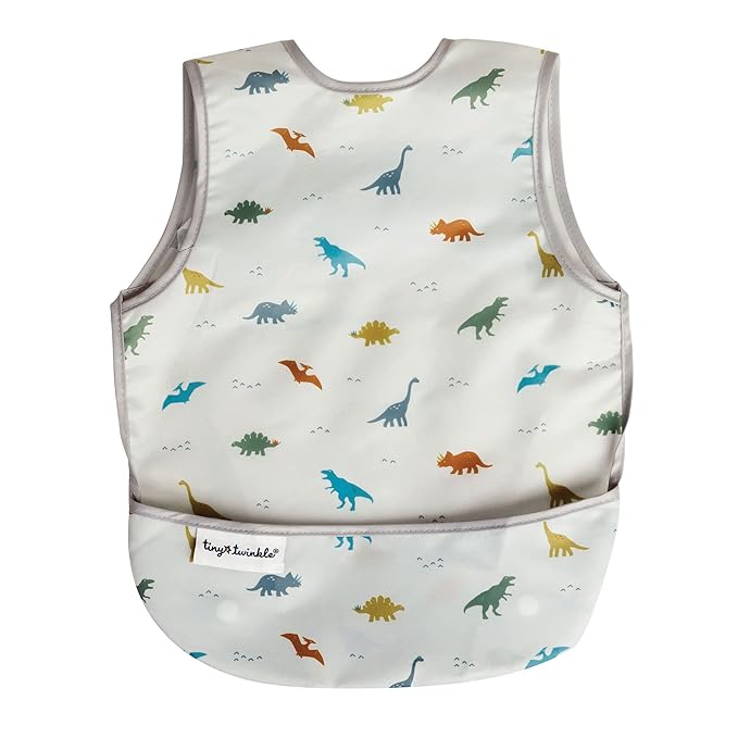 Tiny Twinkle Mess Proof Baby Bib for Boys | Waterproof Toddler Bib for Eating | Baby Apron for Feeding, Machine Washable | Perfect Shower Gift (Dinosaur, 2-4Y)