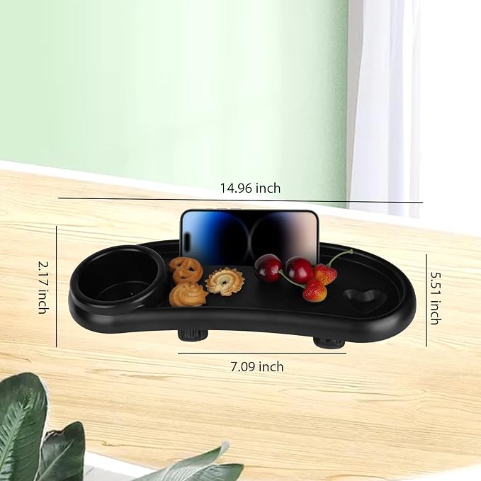 Universal Stroller Snack Tray with Cup Holder and Silicone Flexible Arms Gripper, Black Adjustable BPA-Free Non-slip Snack Tray for Stroller Accessories Easy to Clean