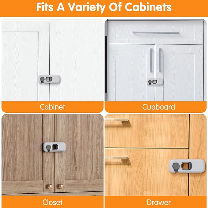 8 Pack Cabinet Locks Baby Proofing, Multi-Purpose Child Proof Cabinet Locks with Strong Adhesive, Safety Baby Locks for Cabinets, Baby Safety Locks for Cabinets, Kitchen Toddler Cabinet Locks