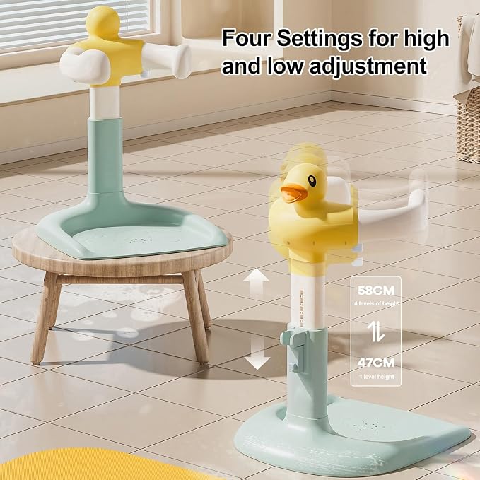 Baby Shower Stand, Foldable Baby Duck Frug Bath Stand Adjustable Infant Bath Support Toddler Shower Stands with Anti-Slip Base Drainage Holes Showers Head Holder for Infants 8-24 Months Gift Pink A