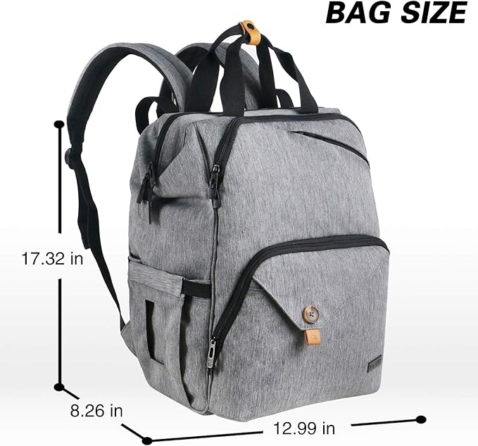 Hap Tim Diaper Bag Backpack,Large Capacity Travel Back Pack Maternity Baby Nappy Changing Bags, Double Compartments with Stroller Straps,Waterproof,Grey (US7340-G)