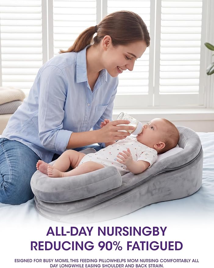 Nursing Pillow, Detachable & Adjustable Baby Feeding Pillow, Oversized Breastfeeding Pillow for Mom, Ergonomic Design with Breathable 3D Mesh