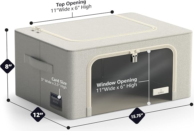 Sorbus Storage Bins with Metal Frame - Stackable & Foldable Clothes Organizer Bags - Oxford Fabric Storage Containers with Large Clear Window & Carry Handles, Bedroom Organization for Bedding & Linen