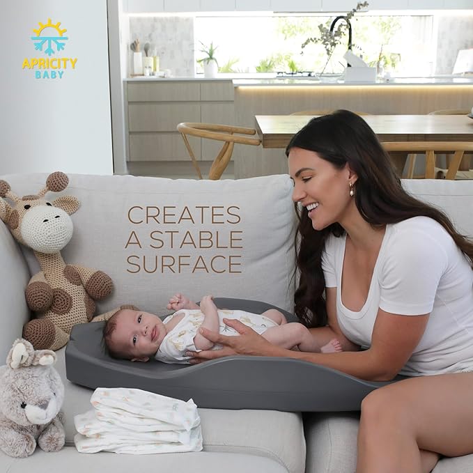 Apricity Baby Diaper Changing Pad ??Waterproof Wipe-Clean Foam Changing Mat with Raised Sides, Non-Slip Base & Portable Design, Extra-Large 31.5??× 19.7??for Newborn to Toddler (Grey)