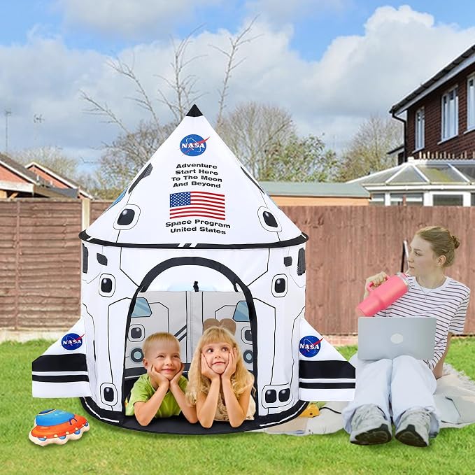 Rocket Ship Play Tent Kids Play Tents Cute Space Tent Indoor Outdoor Spaceship with Wing