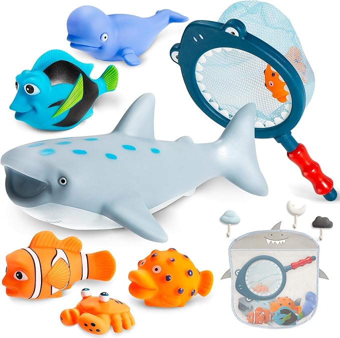 No Hole Mold Free Baby Bath Toys for Kids Ages 1-3, Water Toys for 6-12 Months Infants with Storage Bag, Baby Shark Toys for Pool, Bathtub, Beach, Shower, Tub,Ideal Gifts for Kids Boys and Girls