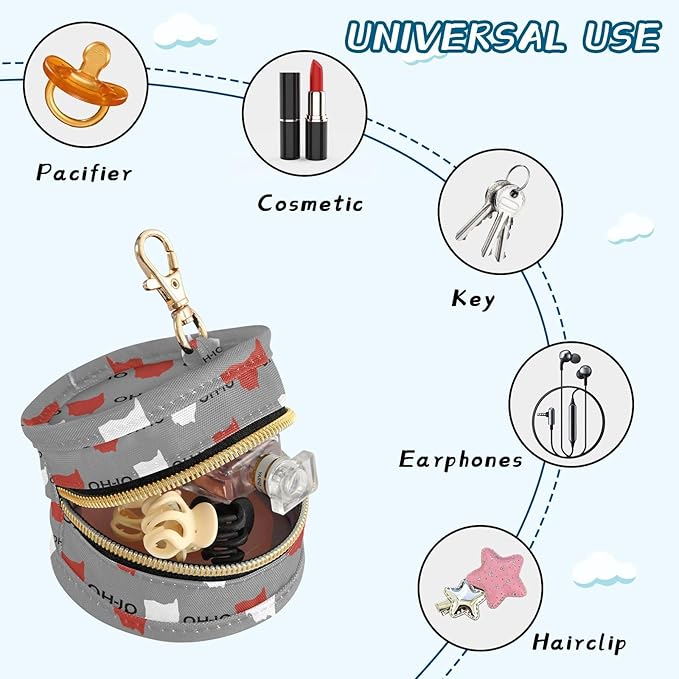 Oh-io State Polyester Pacifier Holder Case Portable Container Accommodate Baby Binky Cover Pouch Pacifiers Storage Case with Circular Buckle